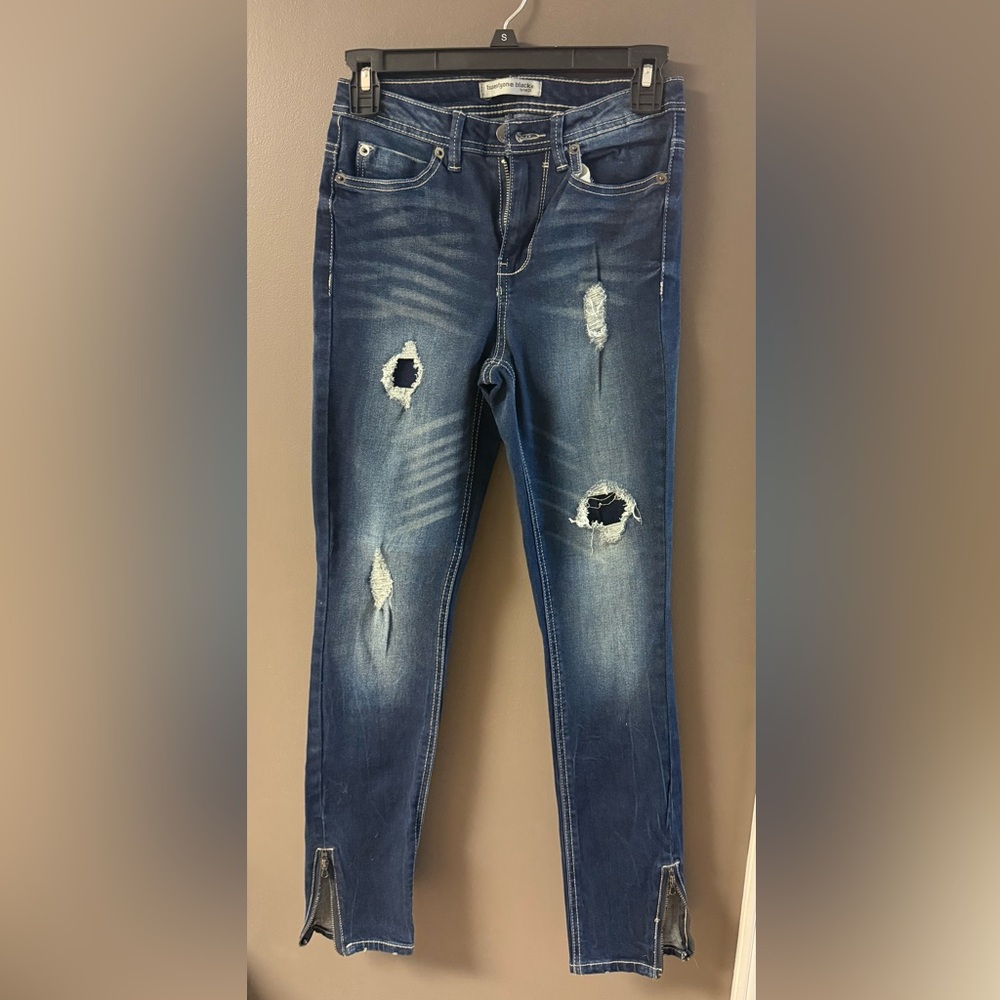 Twentyone Black by Rue21 Dark Blue Distressed Skinny Jeans